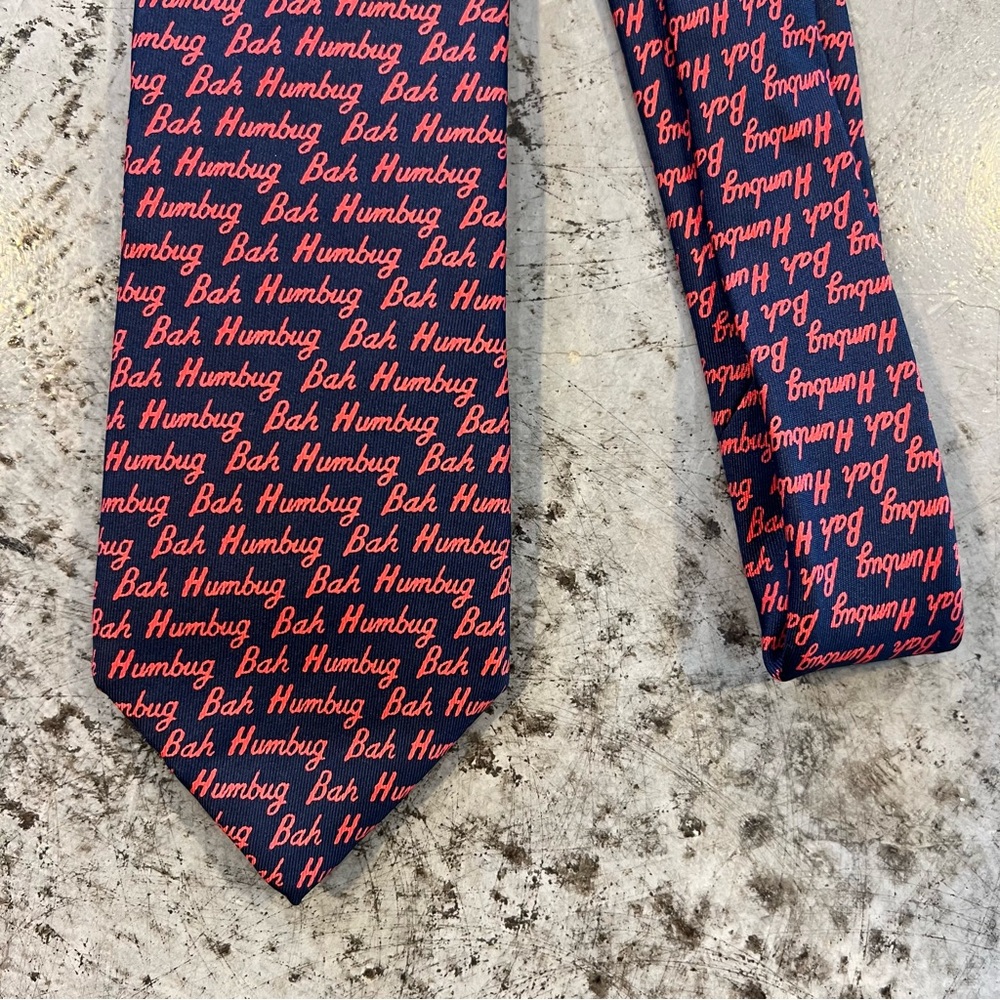 Allyn Bah Humbug Tie Scrooge Christmas Holiday Festive Red Blue Standard Width